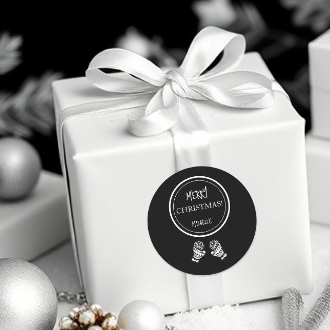 Pegatina Redonda Navidades modernos: negro y blanco personalizado (Subido por el creador)