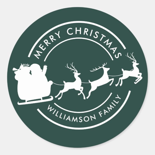 Pegatina Redonda Navidades modernos Nombre de familia Santa Verde P (Anverso)