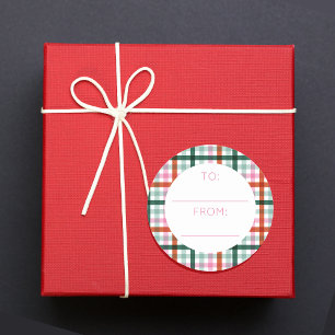 Pegatina Redonda Navidades Modernos Rosa A Desde Gingham