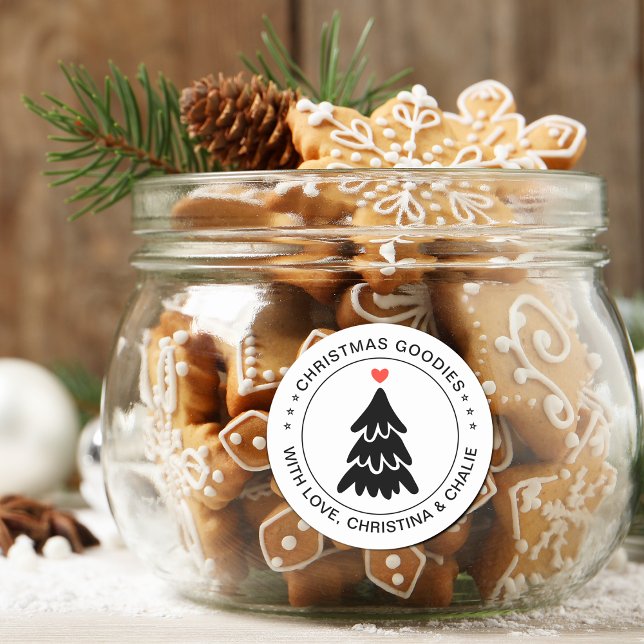 Pegatina Redonda Navidades modernos se burlan del corazón personali (Modern Christmas Goodies Heart Personalized Classic Round Sticker)