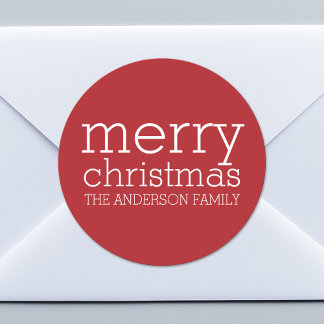 Pegatina Redonda Navidades modernos - simplemente rojo y blanco