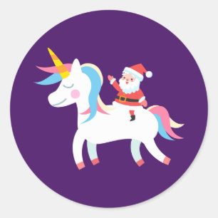 Pegatina Redonda Navidades montando Chicas navideños unicornios ni