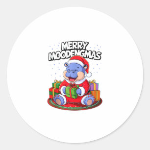 Pegatina Redonda Navidades Moo Deng Merry Moodengmas Baby Hippo Chr