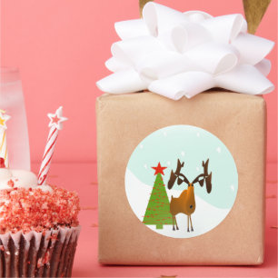 Pegatina Redonda Navidades Moose Elk Holiday Pine Tree