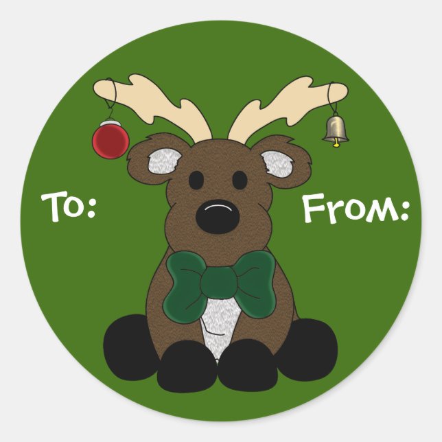 Pegatina Redonda Navidades Moose Gift Tag (Anverso)