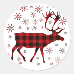Pegatina Redonda Navidades Moose, venado, alce, caribú, águilas roj