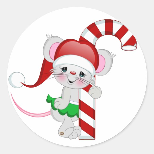 Pegatina Redonda Navidades Mouse Candy Cane (Anverso)