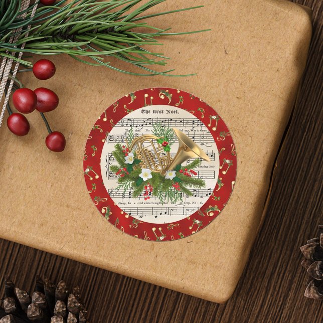 Pegatina Redonda Navidades Music Notes French Horn Red (Subido por el creador)