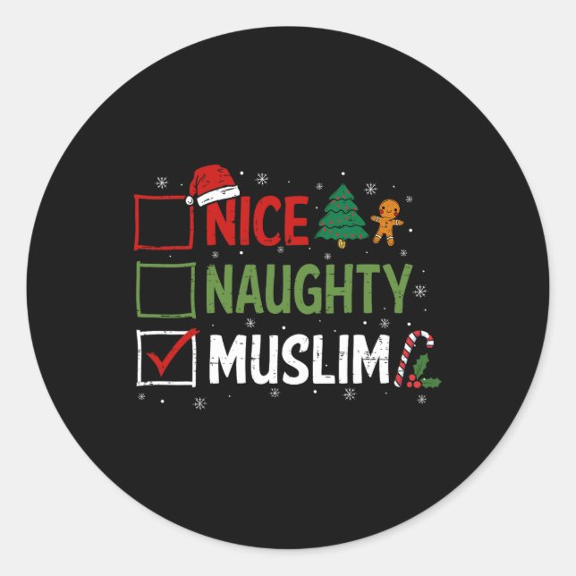 Pegatina Redonda Navidades musulmanes traviesos Pajamas Santa Claus (Anverso)