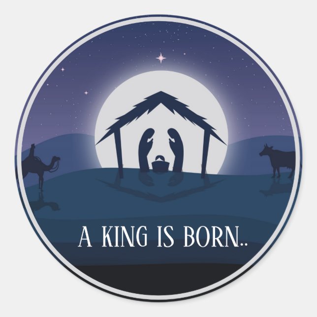 Pegatina Redonda Navidades Nace un Rey (Anverso)