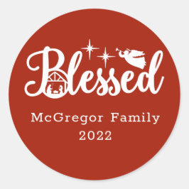 Pegatina Redonda Navidades Natividad bendecida rojo y blanco