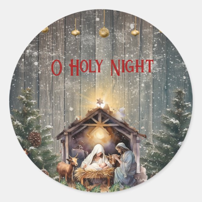Pegatina Redonda Navidades Natividad Deseos Pacíficos Serenidad (Anverso)