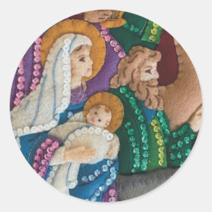 Pegatina Redonda Navidades Natividad Felt Stitch hecho a mano