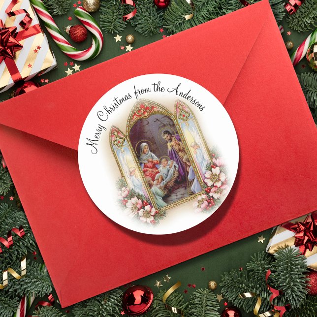 Pegatina Redonda Navidades Natividad vintage religiosa (Subido por el creador)
