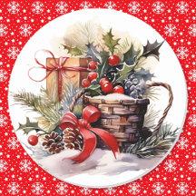 Navidades Natural Holly Berries Pinecones Red Bow