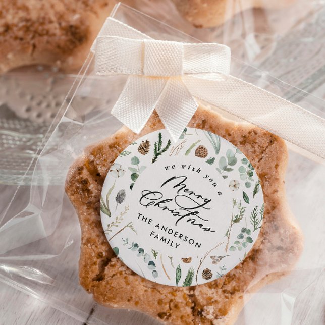 Pegatina Redonda Navidades naturales mínima foto botánica elegante (Subido por el creador)