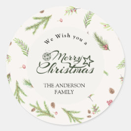 Pegatina Redonda Navidades naturales mínimo y elegante botánico