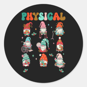 Pegatina Redonda Navidades Navidades de Terapia Física Gnome Physic