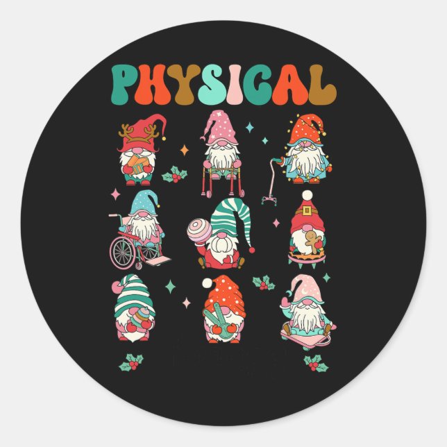 Pegatina Redonda Navidades Navidades de Terapia Física Gnome Physic (Anverso)