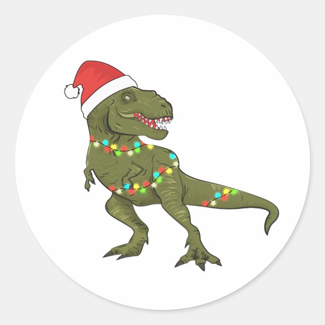 Pegatina Redonda Navidades navideños Dinosaur T-Rex Santa Pegatinas (Anverso)