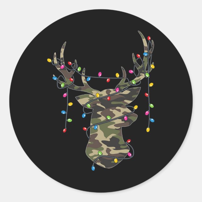 Pegatina Redonda Navidades navideños en caza de renos navideños (Anverso)