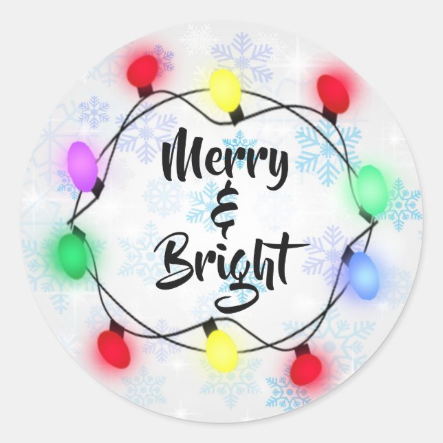 Pegatina Redonda Navidades navideños "Feliz y brillante" con copas  (Anverso)