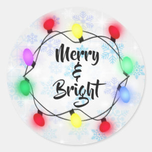 Pegatina Redonda Navidades navideños "Feliz y brillante" con copas
