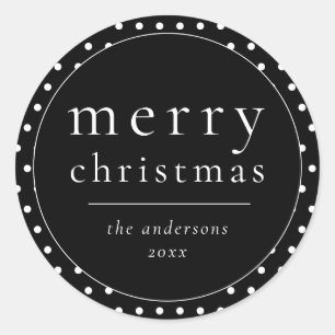 Pegatina Redonda Navidades negros y blancos simples y modernos