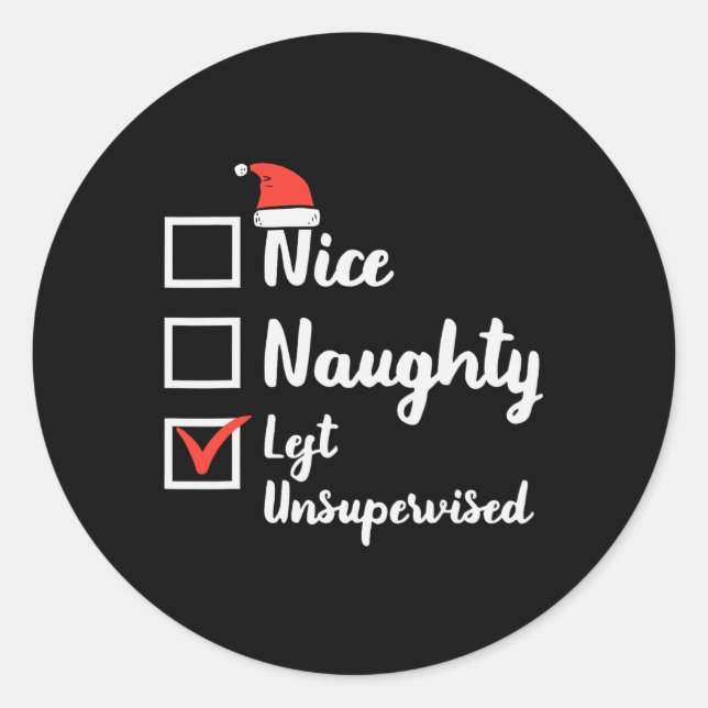 Pegatina Redonda Navidades Nice Naughty Dejaron A Niños De Navidad  (Anverso)