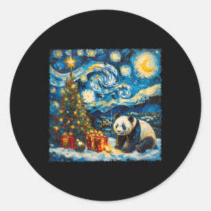 Pegatina Redonda Navidades nocturnos de estilo Panda Van Gogh