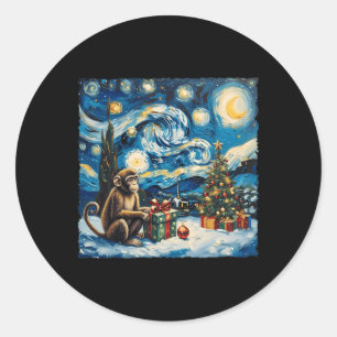Pegatina Redonda Navidades nocturnos estelares Monkey Van Gogh Styl