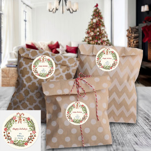 Pegatina Redonda Navidades nórdicos Candy Cane Wreath Nombre person