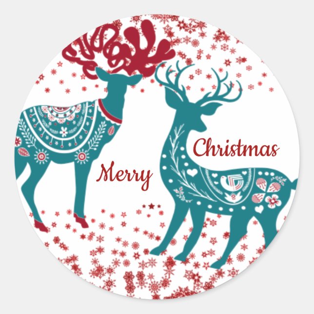 Pegatina Redonda Navidades nórdicos escandinavos rojos renos (Anverso)