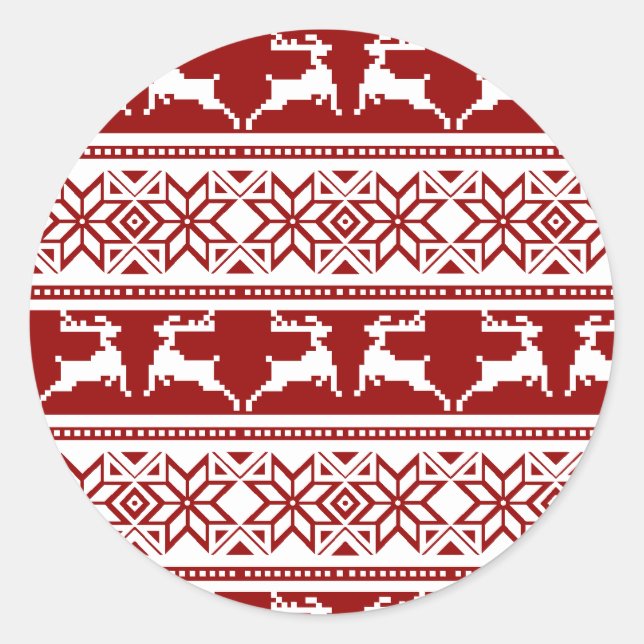 Pegatina Redonda Navidades nórdicos renos escandinavos (Anverso)