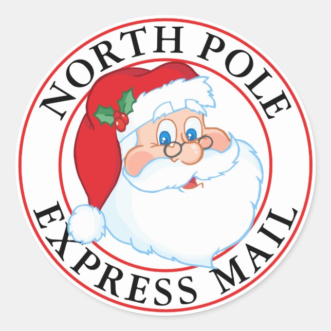 Pegatina Redonda Navidades North Pole Express Mail Santa (Anverso)