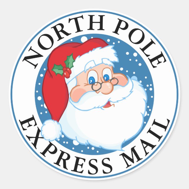 Pegatina Redonda Navidades North Pole Express Mail Santa (Anverso)