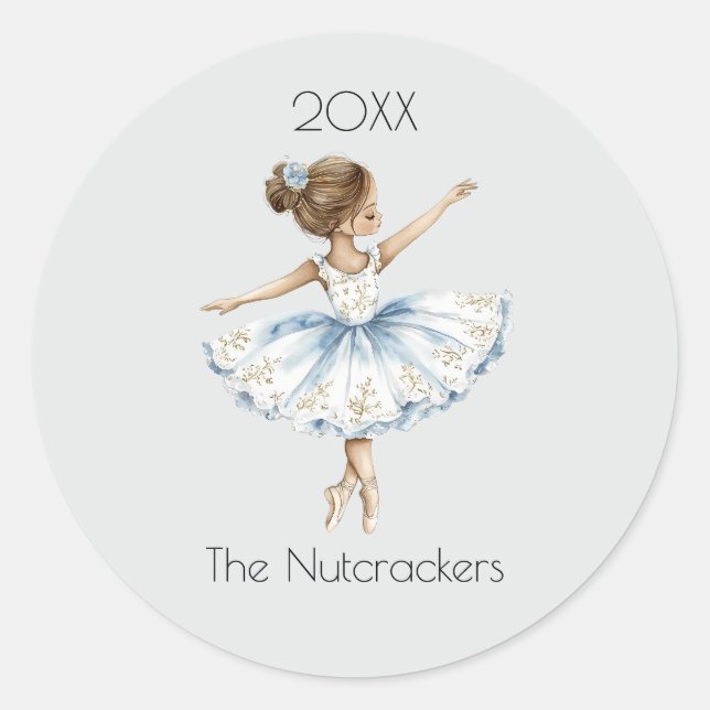 Pegatina Redonda Navidades Nutcracker Ballerina Watercolor (Anverso)