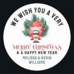 Pegatina Redonda Navidades Nutcracker, Merry Christmas typography<br><div class="desc">Feliz Navidad elegante tipografía con un Navidad Nutcracker con verduras de invierno,  ilustracion acuarela. Personalizable.</div>