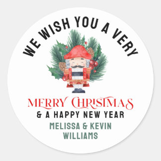 Pegatina Redonda Navidades Nutcracker, Merry Christmas typography
