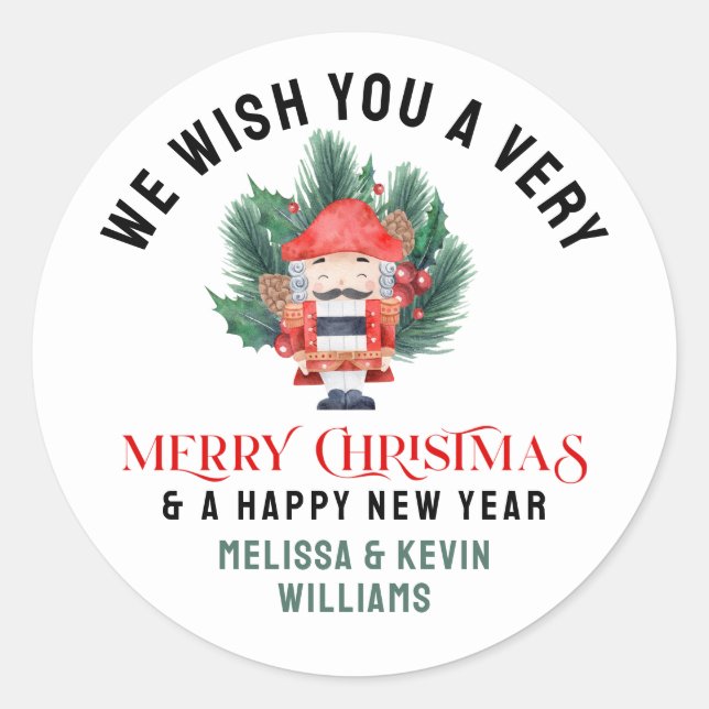 Pegatina Redonda Navidades Nutcracker, Merry Christmas typography (Anverso)