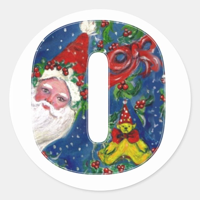 PEGATINA REDONDA NAVIDADES O CARTA / SANTA CLAUS CON RIBBÓN ROJO (Anverso)