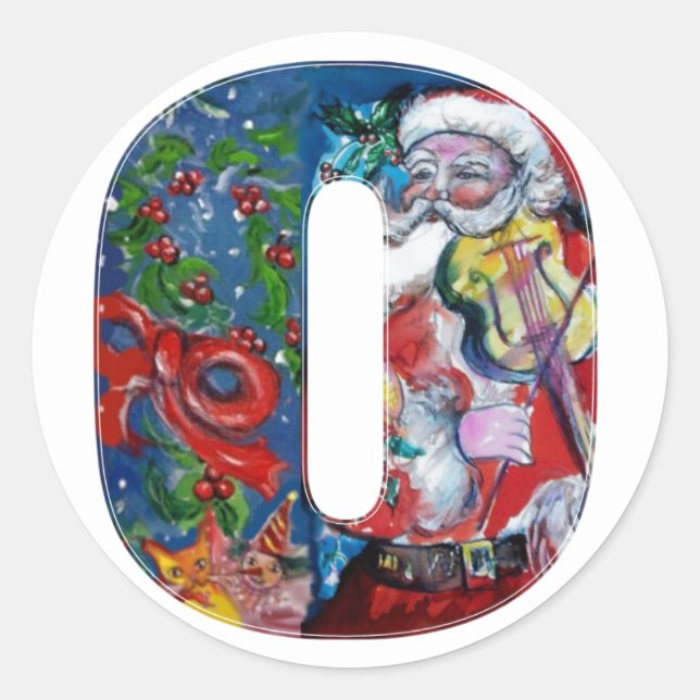 PEGATINA REDONDA NAVIDADES O CARTA / SANTA CON MONOGRAMA VIOLÍN (Anverso)