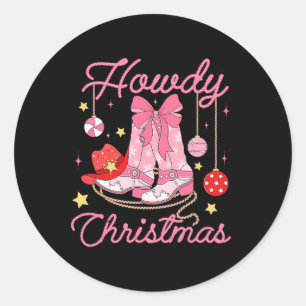 Pegatina Redonda Navidades occidentales boots contra las vacas rosa