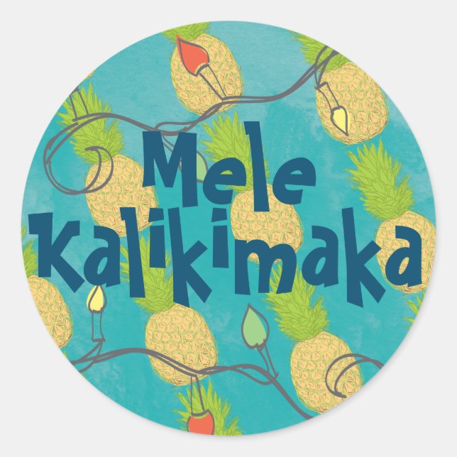 Pegatina Redonda Navidades oceánicos de piña tropical de Hawái (Anverso)