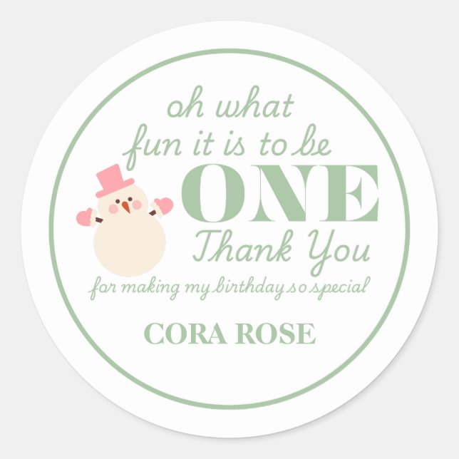 Pegatina Redonda Navidades Oh Qué Divertido Primer Cumpleaños (Anverso)