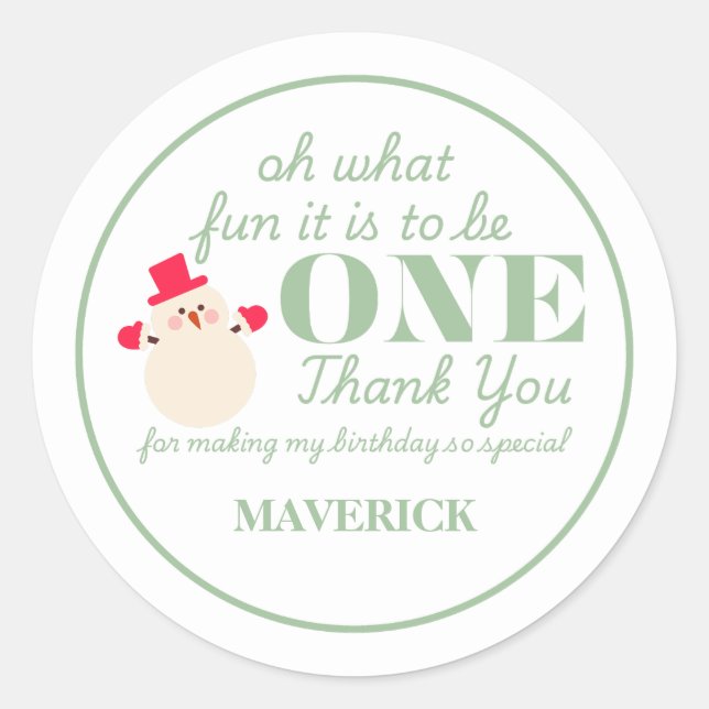 Pegatina Redonda Navidades Oh Qué Divertido Primer Cumpleaños (Anverso)