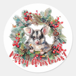 Pegatina Redonda Navidades Opossum Berries Holly se va