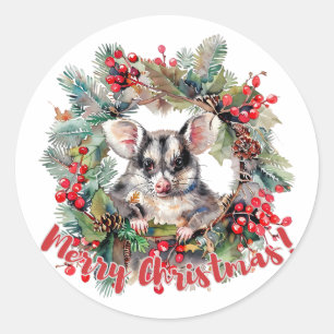 Pegatina Redonda Navidades Opossum Berries Holly se va