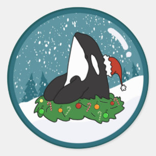 Pegatina Redonda Navidades Orca Killer Whale
