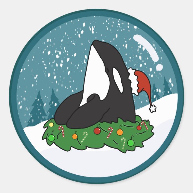 Pegatina Redonda Navidades Orca Killer Whale (Anverso)